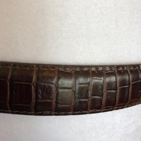 TALBOTS Crocodile Print Brown Western Silver Scroll Buckle Belt Large - Picture 5 of 16